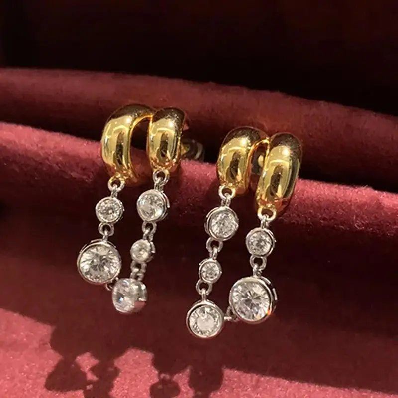 Inspiration Gloss Tassel Round Diamond earrings for women High Quality Trendy Light Luxury C-shaped Earings Banquet Jewelry
