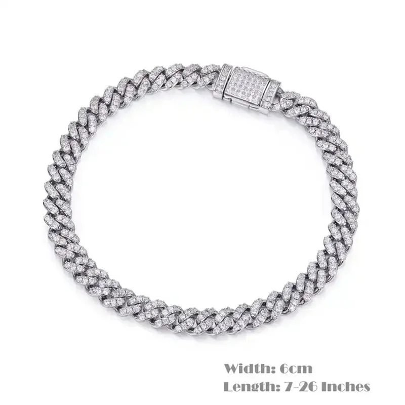 

Gem's Beauty Width 6mm Hip Hop Jewelry Different Carat Size Moissanite Necklace Bracelet 925 Sterling Silver Cuban Link Chain