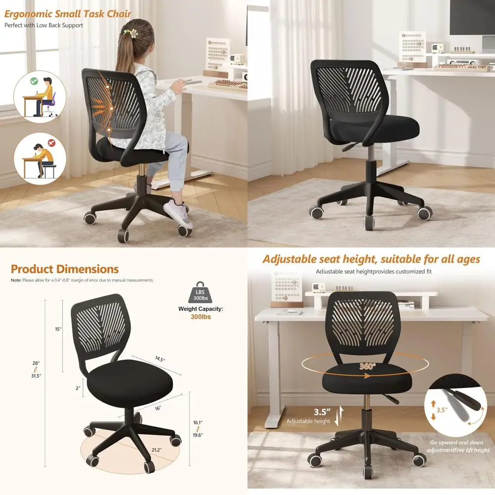 

Adjustable Height Swivel Office Chair with Soft Mesh Cushion, Ergonomic Desk Chair for Study and Computer Use (Black)