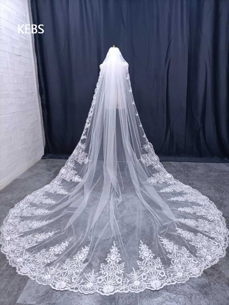 Voile De Mariée En Tulle Blanc Ivoire, Peigne En Métal, Cousu À พจนานุกรมหลัก,applique De Vraies รูปภาพ