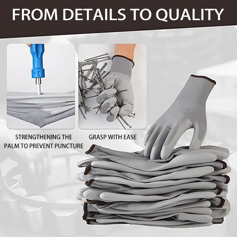 Guantes de trabajo con revestimiento de PU de palma |   Resistente al aceite para construcción y maquinaria. |   Jardinería a prueba de pinchazos