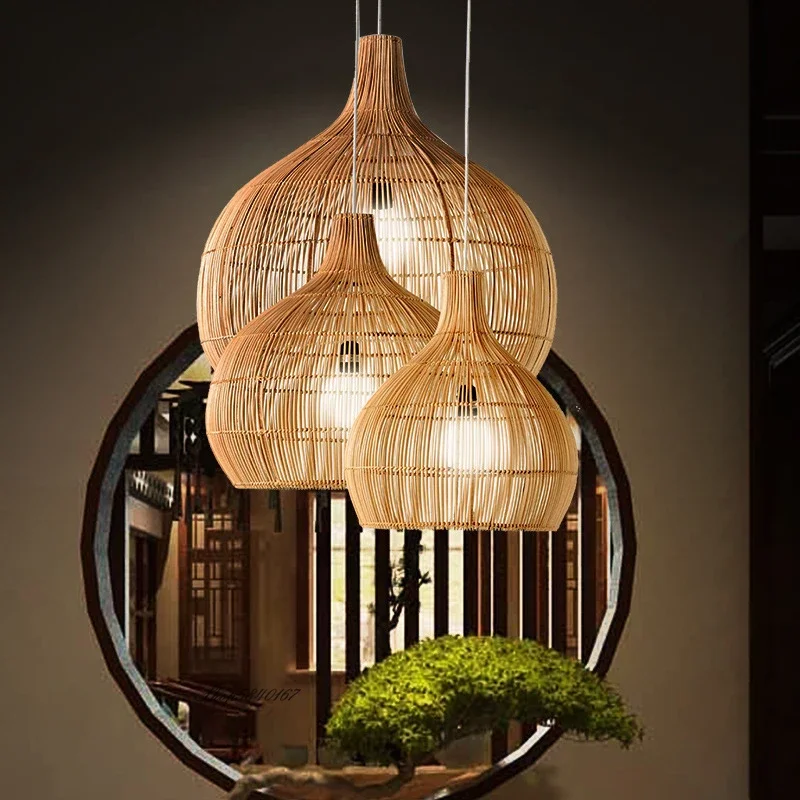 

NEW Handmade Rattan Woven Pendent Lamp Retro Decorative Lighting Fixtures Creative Designer Art Indoor Decorative Lights