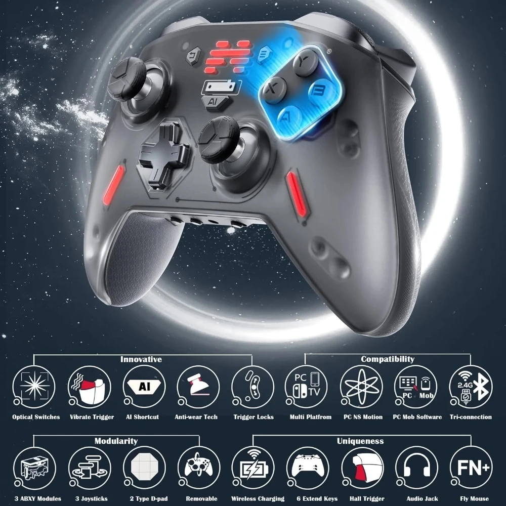 BEITONG Zeus 2 Elite Gaming Controller Hall Effect Trigger Mechanical Buttons Changeable Components for PC/NS Wireless Gamepad