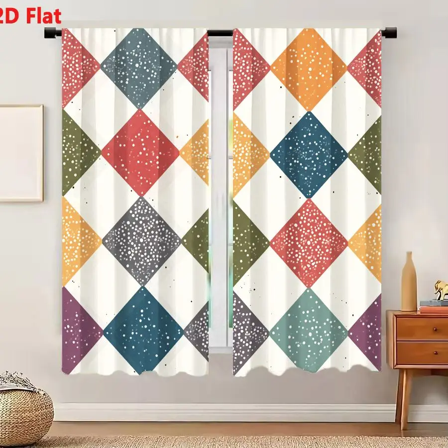 2Pcs Curtains 2D Flat Seamless Geometric Diamond Pattern With Retro Speckled Texture In Earthy Muted Tones For Wallpaper And Fab