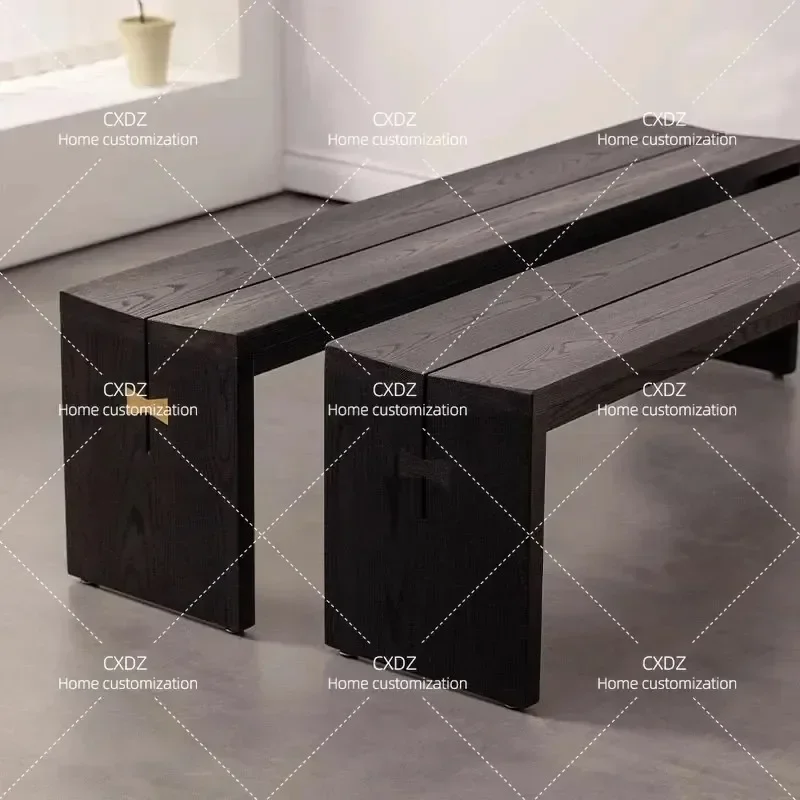 Carbonized Black Ash Wood Solid Wood Dining Chair Stool Simple Modern Bow Mortise and Tenon Bench
