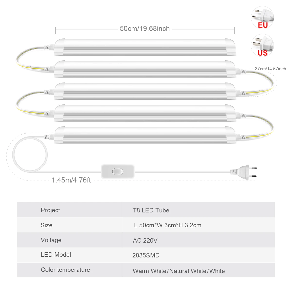 1.64FT 50CM 25W Led Fluorescent Light Energy Saving 1-6Pcs T8 LED Tube For Kitchen Dining Room Garage Shop Lighting,EU/US
