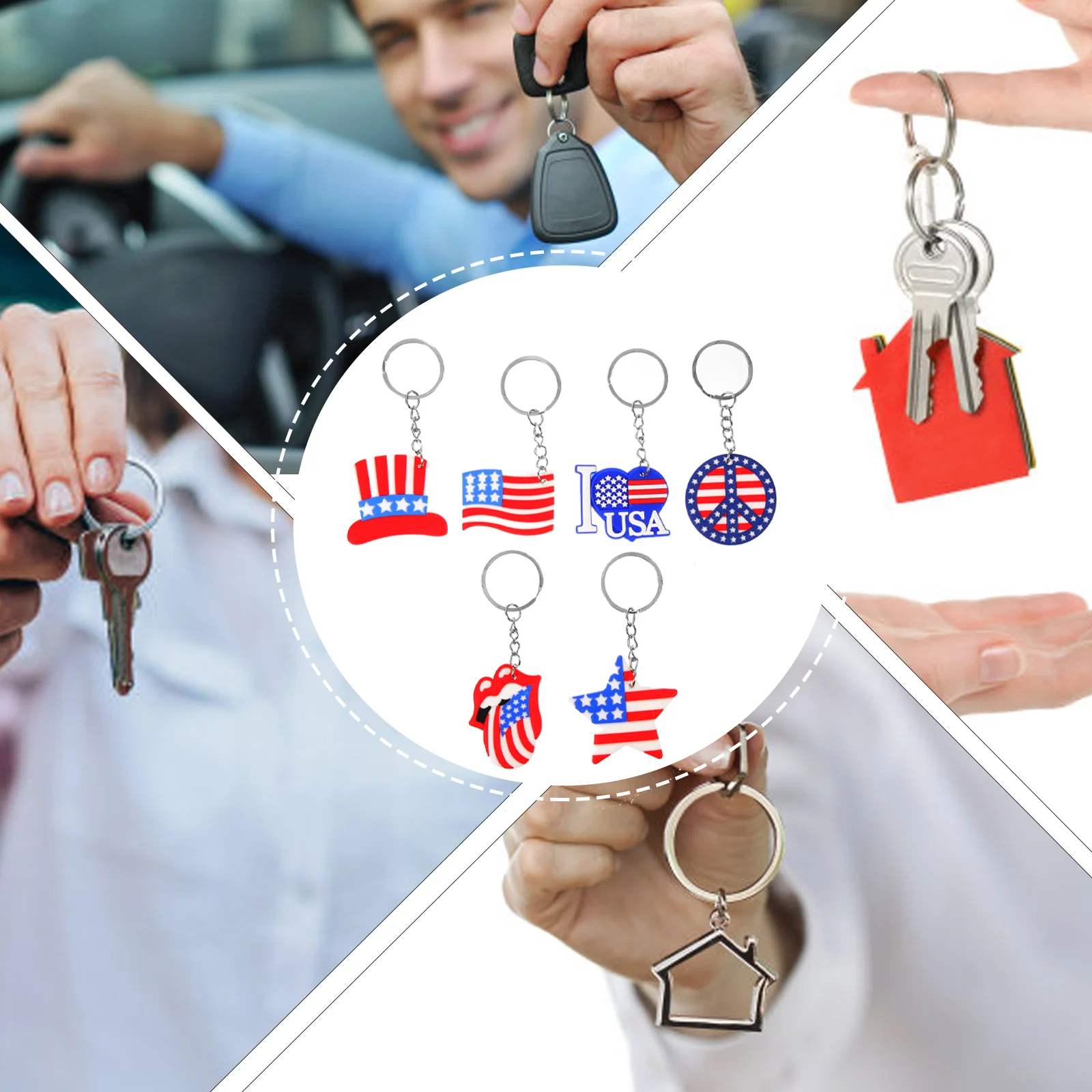 12 Pcs American Flag Keychain Independence Day Holiday Party Ornaments 12pcs Random Style Souvenir Ring Gift