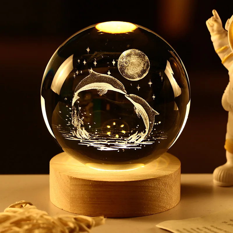 LED Night Light Galaxy Solar System Crystal Ball Children USB Night Lamp Bedroom Ambient Light 3D Planet Moon Lamp Creative Gift