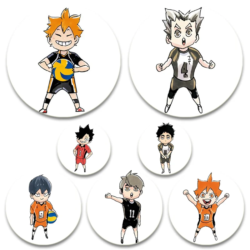 Anime Haikyuu!! Brooches Round HD Print Handmade Pins Shoyo Hinata/Tobio Kageyama/Daichi Sawamura/sugawara Koushi Cartoon Badge