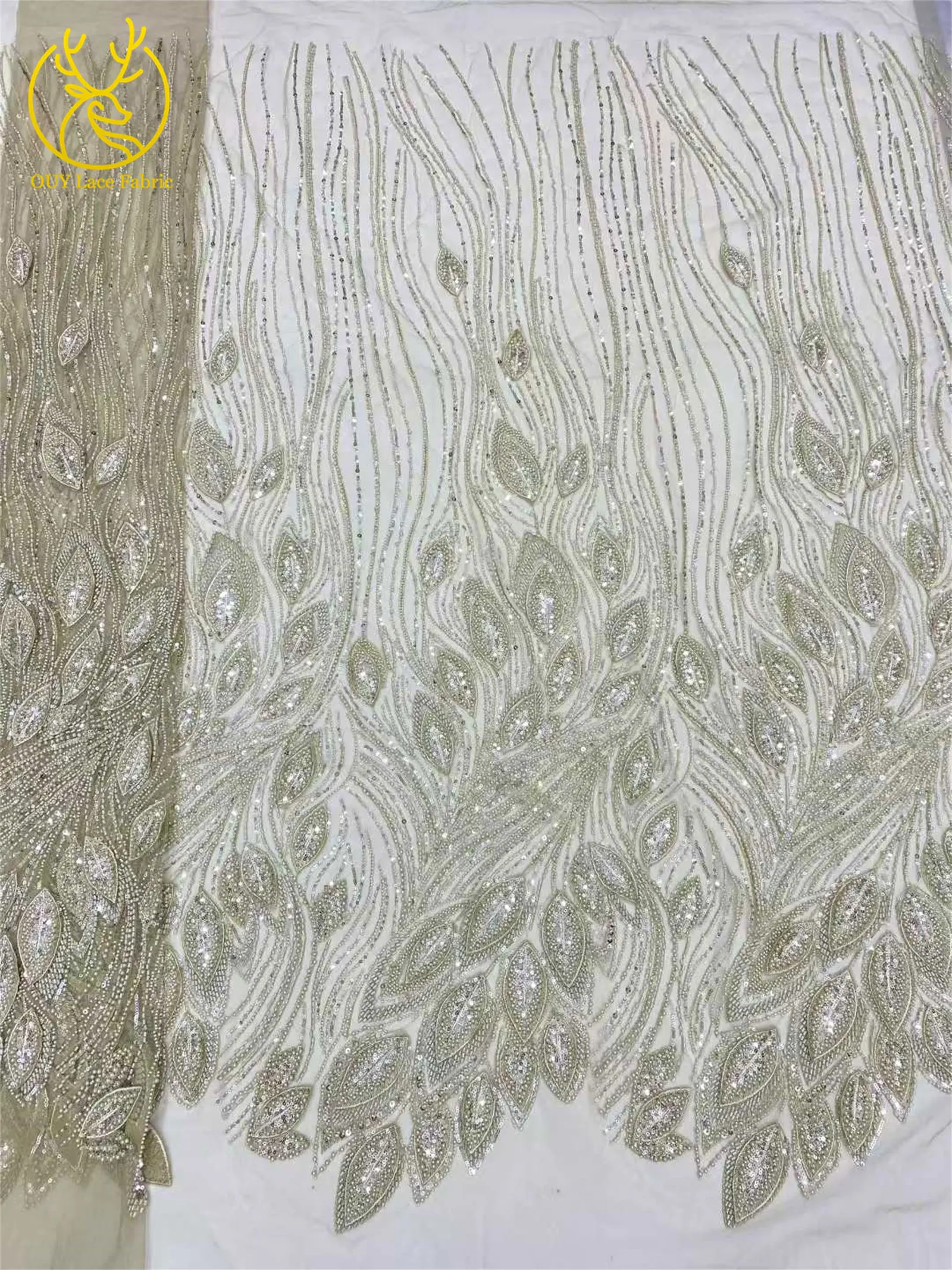 Luxuriöser französischer 3D-bestickter Perlen-Tüll-Spitzenstoff 2026 – Hochwertiger nigerianischer Pailletten-Spitzenstoff für Brautkleider und Hochzeitskleider – Detail 9