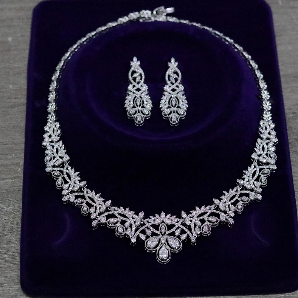 

European AAA Zirconia High Quality Jewelry Women Luxury Dubai Bridal Necklace Set CZ Crystal Jewelry Sets conjuntos de joyas