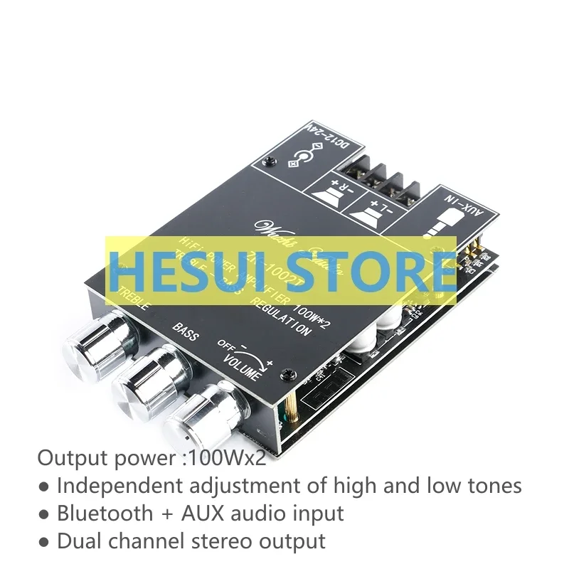 Audio Power amplifier board Module 100W*2 High bass adjustment Bluetooth 5.0 subwoofer dual channel stereo housing