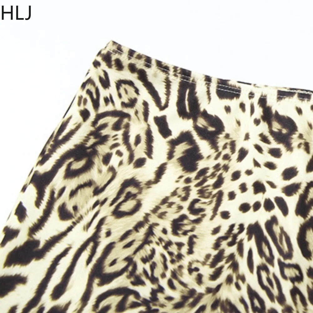 HLJ Spring Summer New Leopard Print 2 Piece Sets Women Outfit Tube Bandage Patchwork Crop Top and Mini Skirt Suits Streetwear