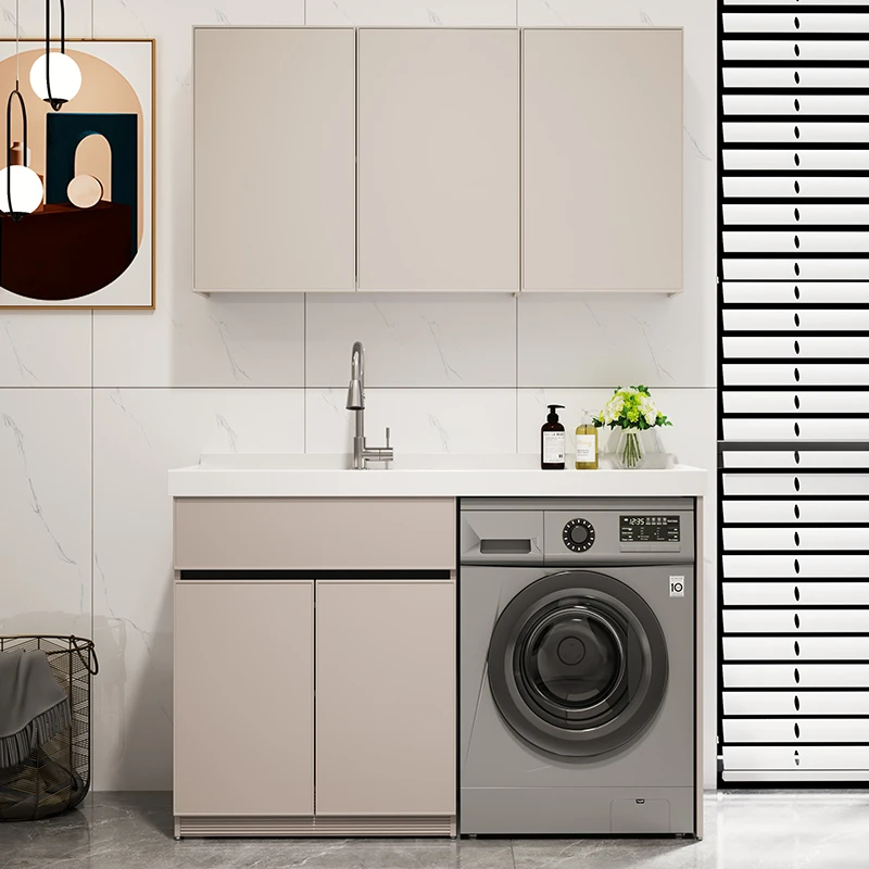 

Space aluminum balcony washing machine cabinet combination, drum laundry tank, pool table with rubbing board integrated