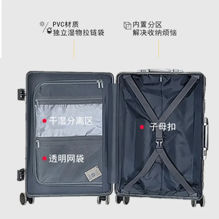 Valise à roulettes à cadre en aluminium pour hommes et femmes, valise multifonctionnelle de grande capacité, avec ouverture frontale, de 20 pouces