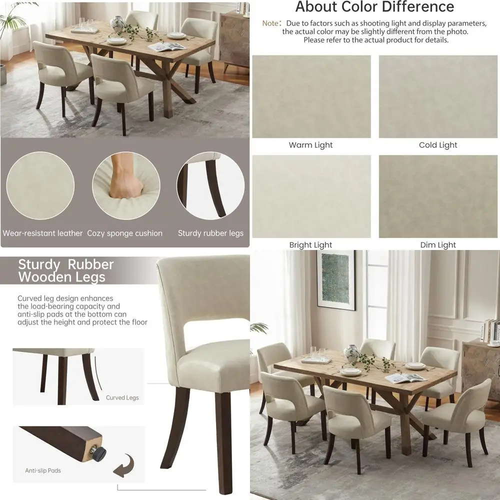 

ern Dining Chairs Set o 6, aux Leather Upholstered Dining Room Chair Kitchen Chairs, armhouse Dinner Chair or Kitchen Dining Roo