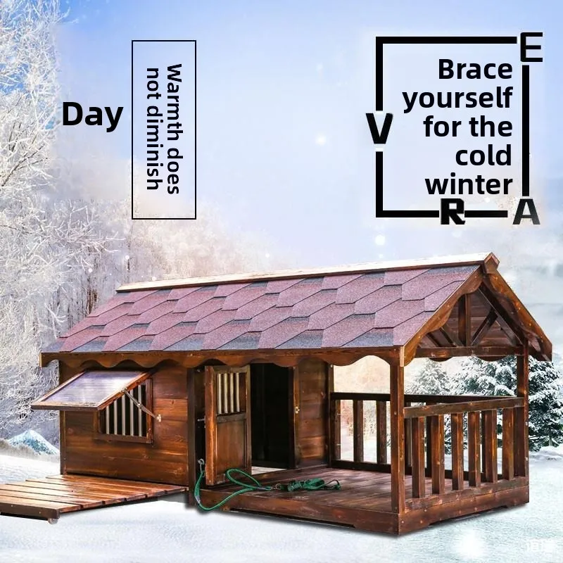 Rainproof outdoor carbonized solid wood dog house, courtyard fence medium and large dog cage