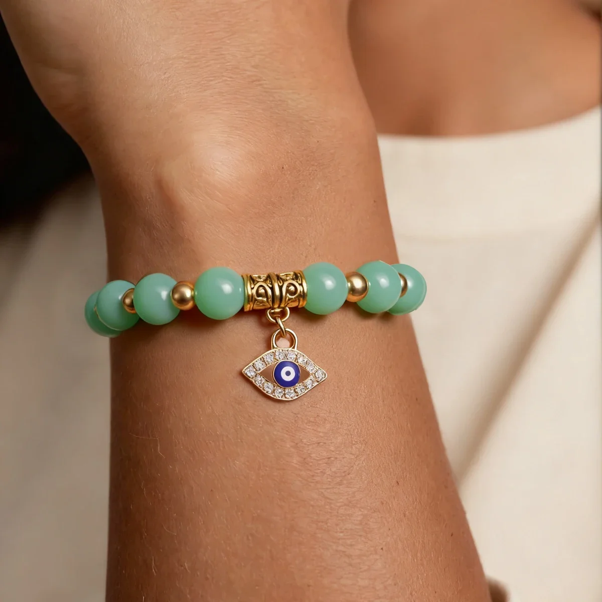

Lucky Turkish Evil Eye Pendant Bead Bracelet Natural Stones Fashion Jewelry For Men And Women Friendship Popular Accessories