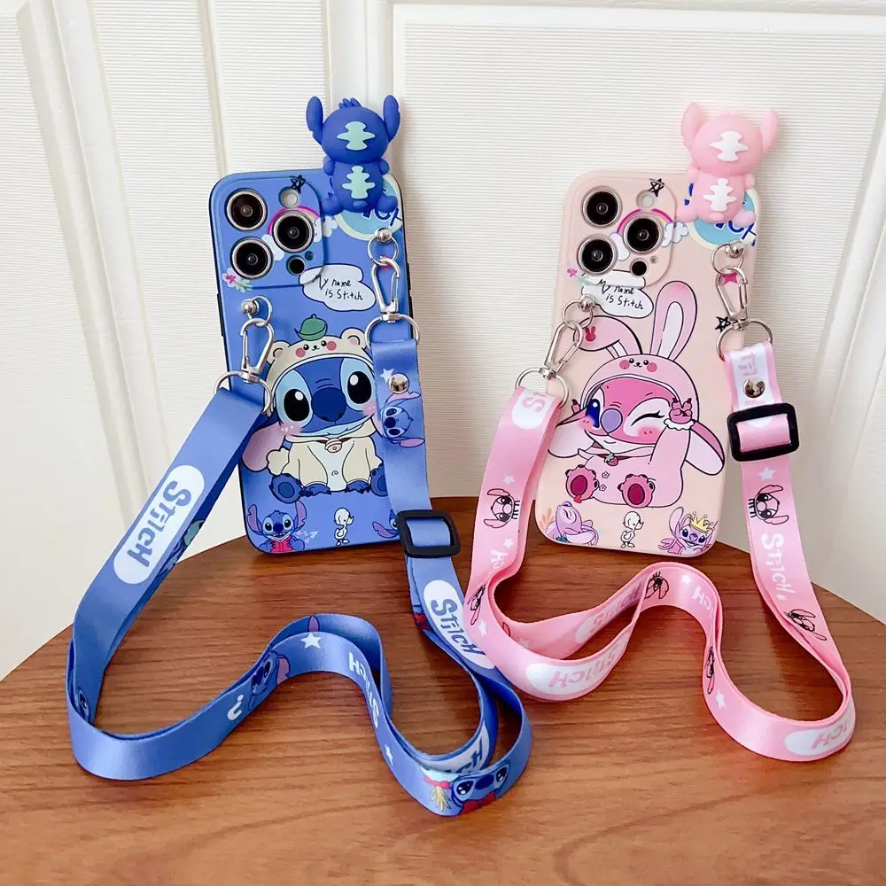 Disney cartoon Stitch per iPhone 16 15 14 13 12 11 pro max custodia per cellulare, tracolla facile da trasportare, regalo di compleanno