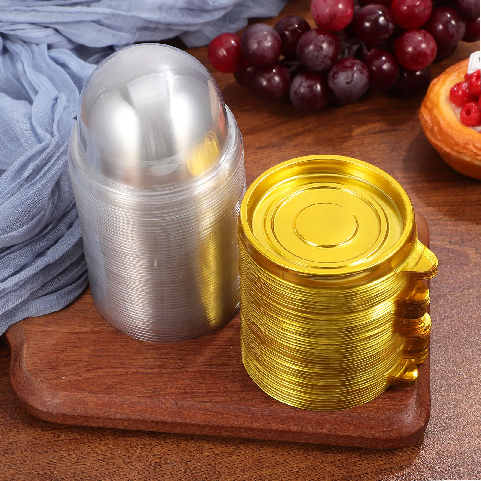 

100pcs Round Plastic Egg Yolk Crisp Box Transparent Dome Cupcake Containers For Cake Packaging Food Grade Pet Baking
