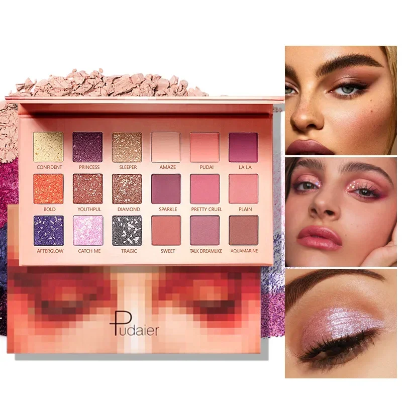 Hoge kwaliteit 18-kleuren eenvoudig licht glans oogschaduwpalet make-up naakt mineralen klei glitter oogschaduwpalet geschenken cosmetica