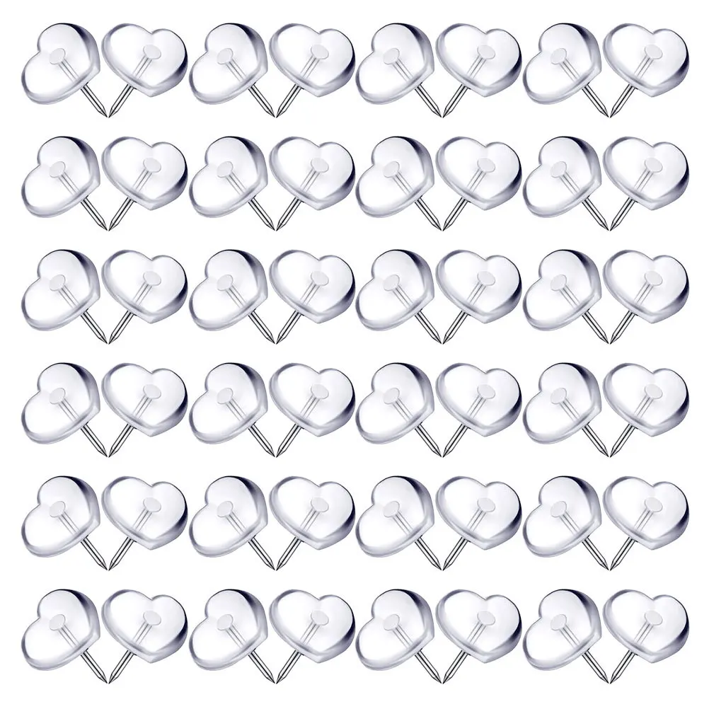 200pcs Replaceable Push Pins Multi-Function Heart Shaped Thumbtacks For Cork Board Map Office Desk Accessories Home Supply