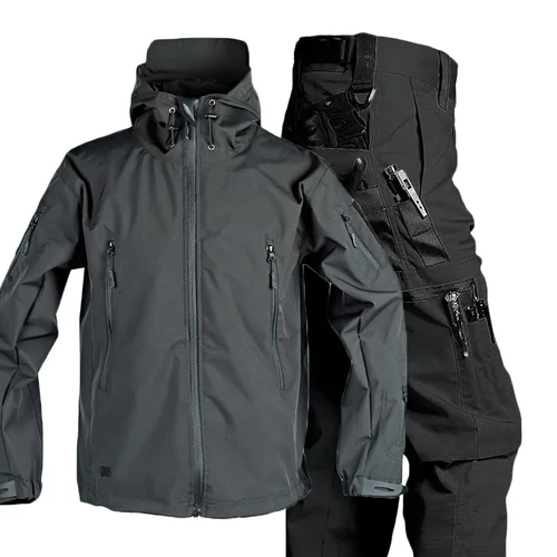 Imagen 1 del producto Traje de trabajo táctico de otoño para hombre, pantalones Cargo con múltiples bolsillos, chaqueta impermeable ligera resistente al desgaste, traje de adiestramiento al aire libre para primavera