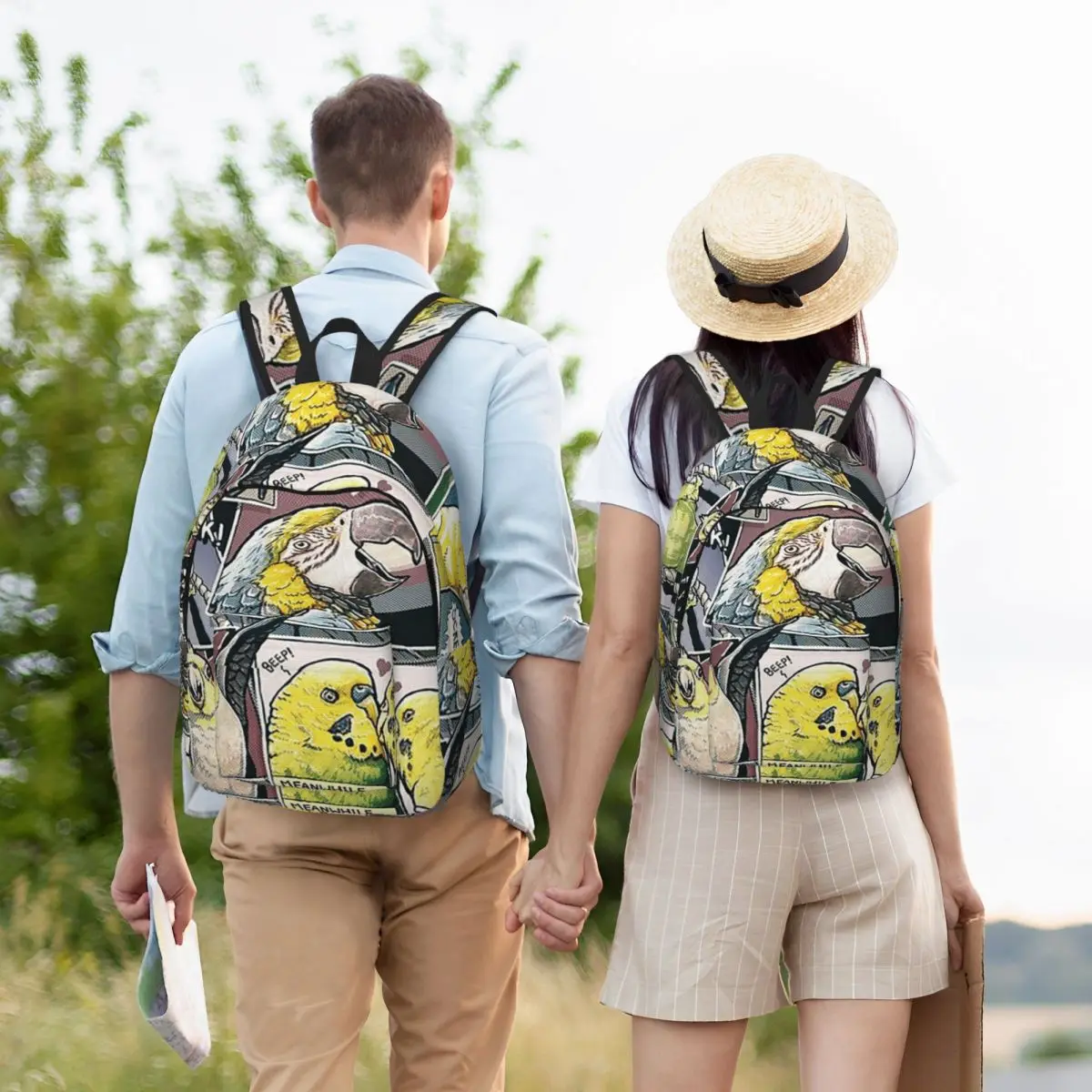 

Parrots Comic Style Backpack Student Boys Girls BookBag Children School Bag Laptop Shoulder Bags for Men Women