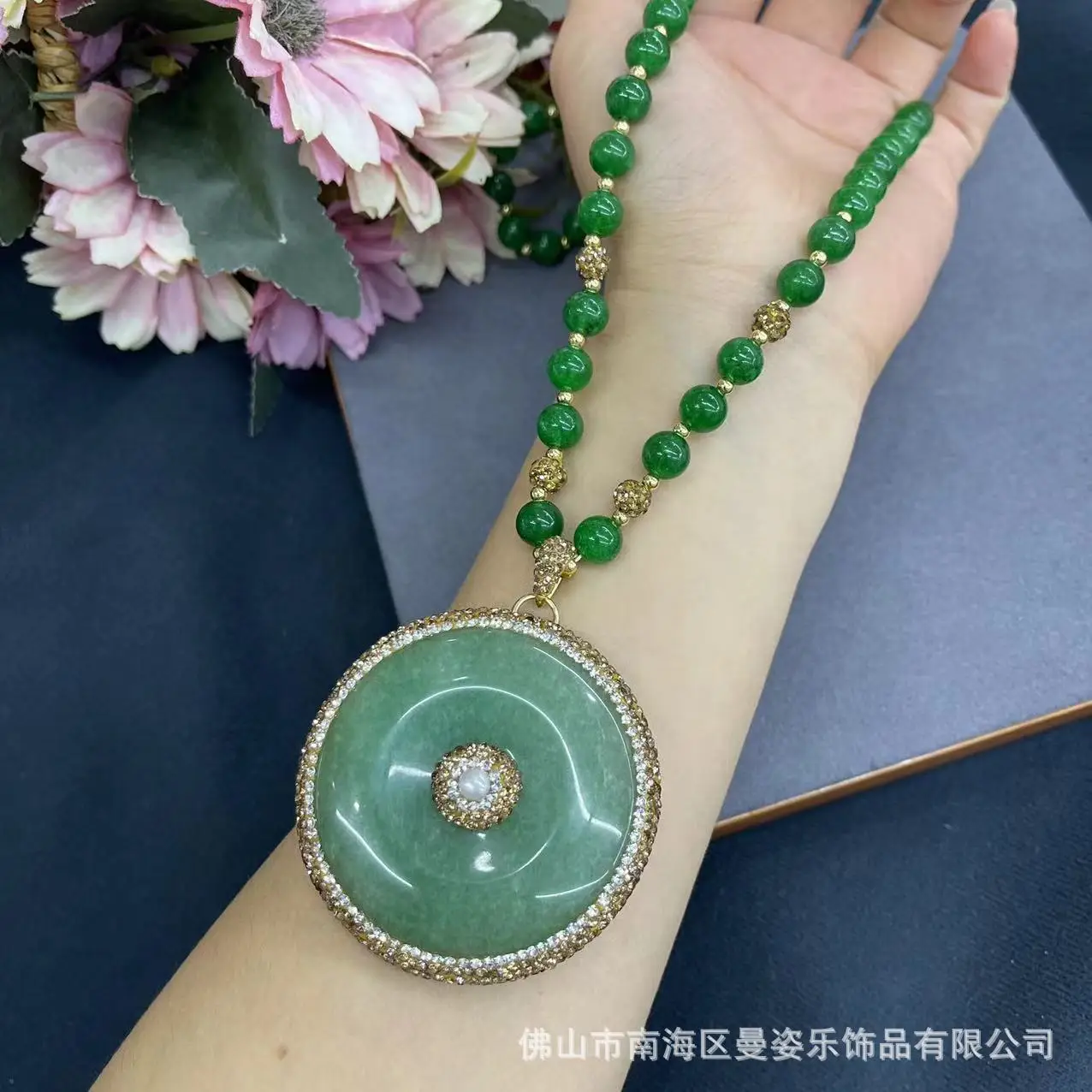 DIY accessories Natural green Dongling Ping An buckle pearl sweater chain retro natural stone necklace jewelry niche hot-selling