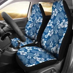 Hibiscus Car Seat Covers In Classic Blue and White Flowers Hawaiian Pa,Pack of 2 Universal Front Seat Protective Cover