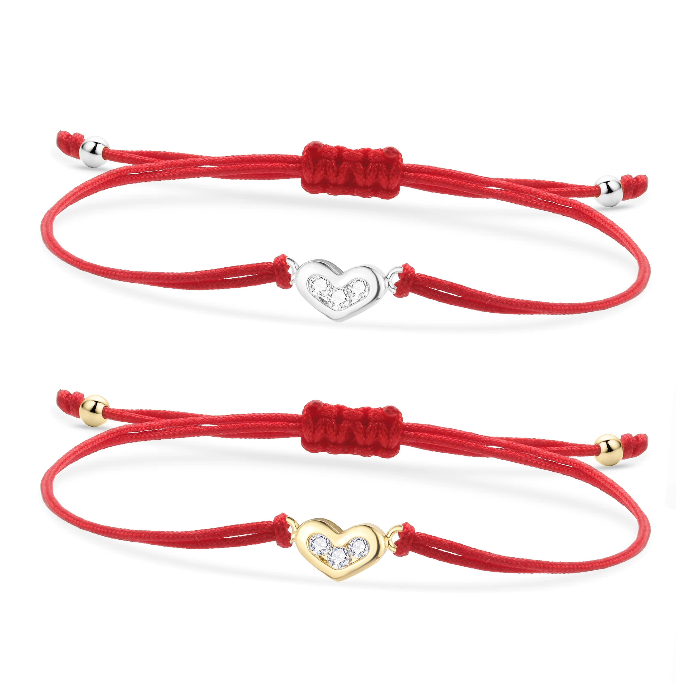 AAA Cubic Zirconia Stones Mini Love Heart Charm Bracelet Women Gold-plated Brass CZ Stones Red String Cord Handmade Jewelry Gift