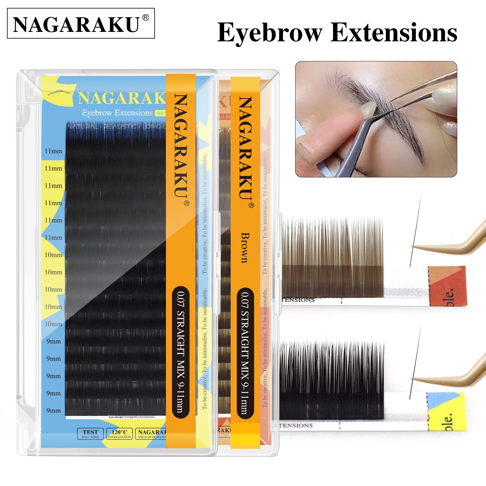 NAGARAKU Hochwertige Schwarze/Braune Augenbrauenverlängerungen 16 Linien Gerade Locken Natürlich Weich für Schöne Augenbrauen – Detail 1