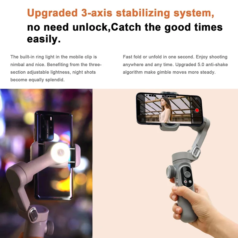 AOCHUAN Smart X Pro 3-Axis Gimbal Stabilizer Foldable Selfie Stick Handheld Stabilizer for Cell Phone Smartphone Mobile