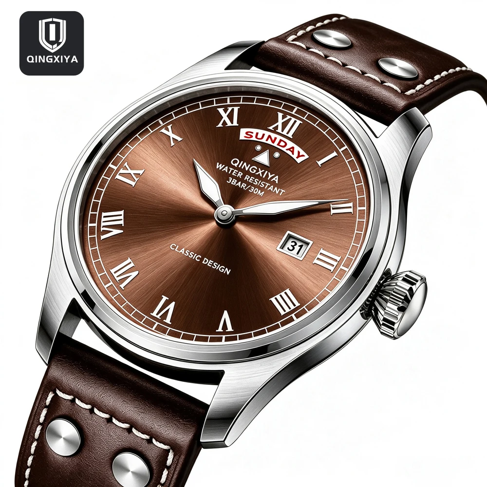 QINGXIYA Modische Casual Herren Quarzuhr Luxus Leder Wasserdichte Sportuhr Militäruhr für Männer Relogio Masculino – Detail 16