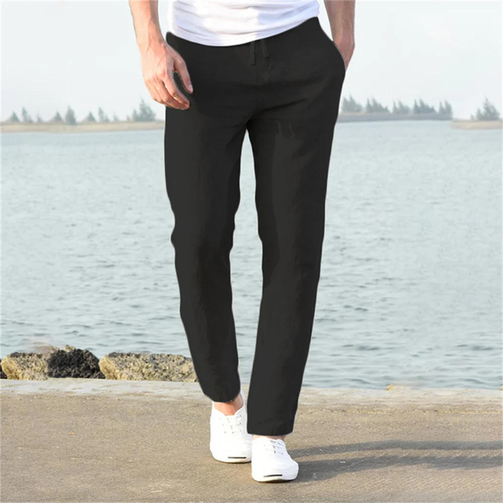 2023 Men\'s Cotton Linen Pants Male Autumn New Breathable Solid Color Linen Trousers Fitness Streetwear S-3XL