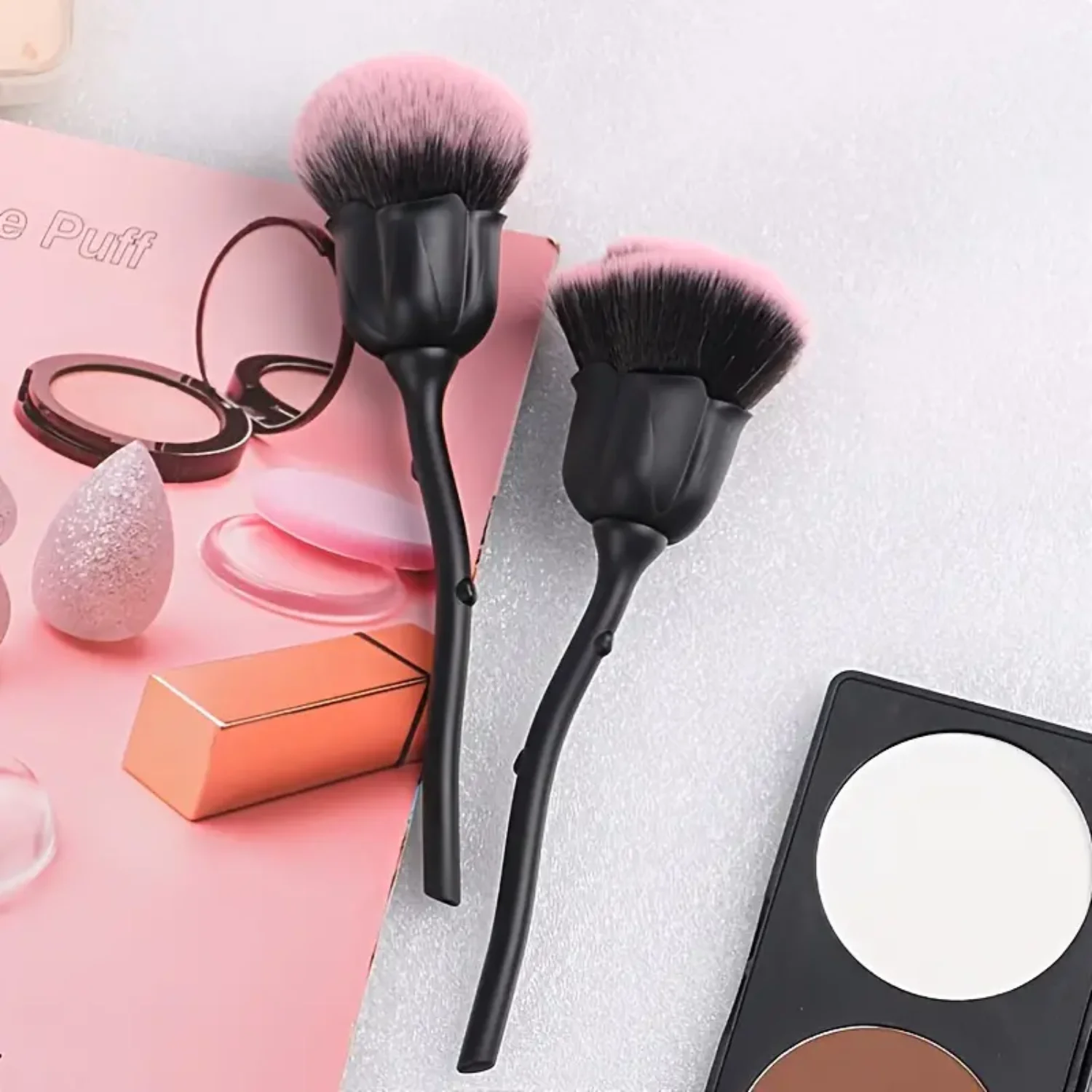 Rose Shaped Nail Dust Brush with Long Handle, Perfect for Makeup, Manicures, and Loose Powder Removal - Essential Cleanse Tool