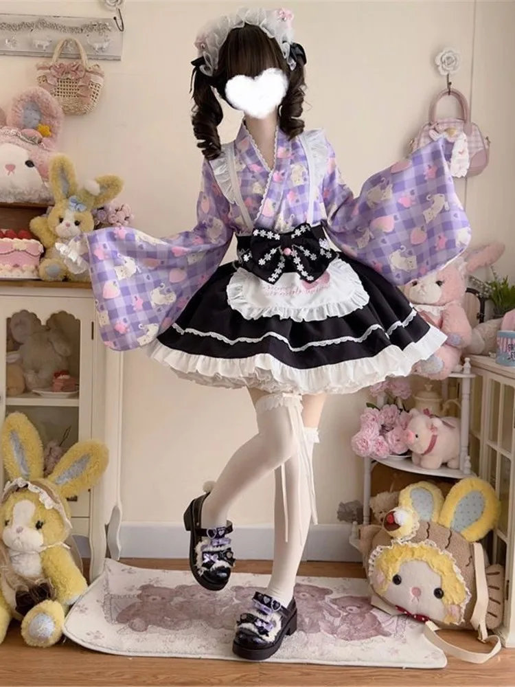 New Original Design Summer Cute  Lolita Dress Traditional Japanese Maid Uniform Women's Spring Floral Print Dress