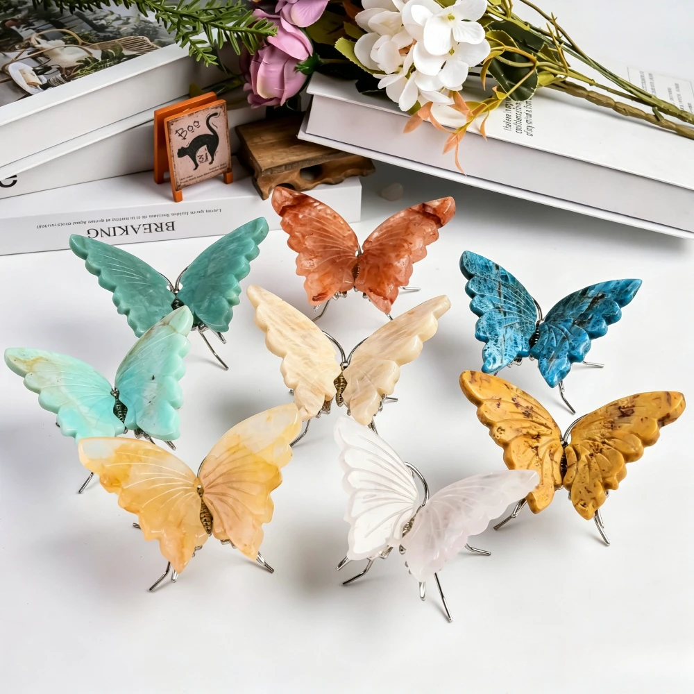 Natural Crystal Butterfly, Handcrafted Stone Wings Carving, Mineral Specimen, Home or Office Decor, Holiday Gift, Desk Ornament