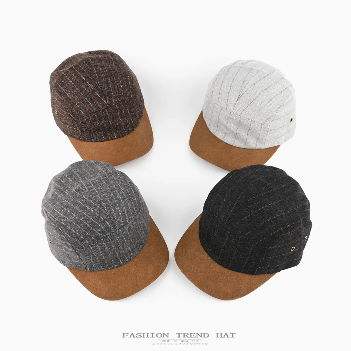 Autumn Winter Wool‑Blend Short Brim Baseball Cap Unisex Retro Striped Duckbill Hat Coffee Brown Warm Vintage Street Winter Cap
