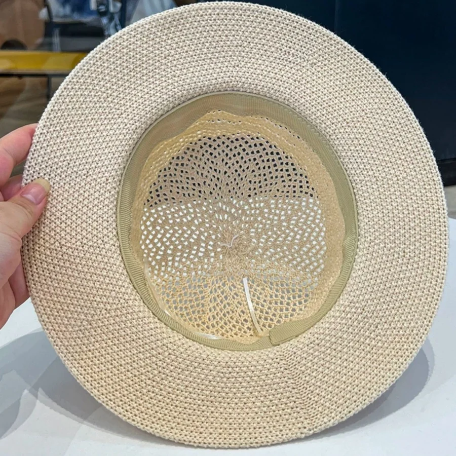 Hollow-Out Breathable Woven Hat for Women, Summer Vintage Belt Buckle Jazz Straw Hat, Large Brim Sun Protection Panama Hat, Versatile Wide-Brim Sun Hat for Daily Commuting, Vacation, and Leisure, Available in Multiple Colors