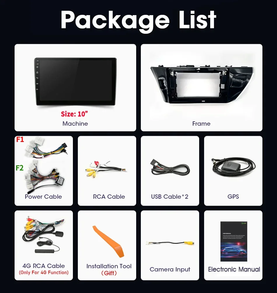 راديو السيارة أندرويد 14 لتويوتا كورولا 2014 2015 2016 ليفين رالينك 2013 - 2018 الملاحة الوسائط المتعددة اللاسلكية BT Carplay شاشة