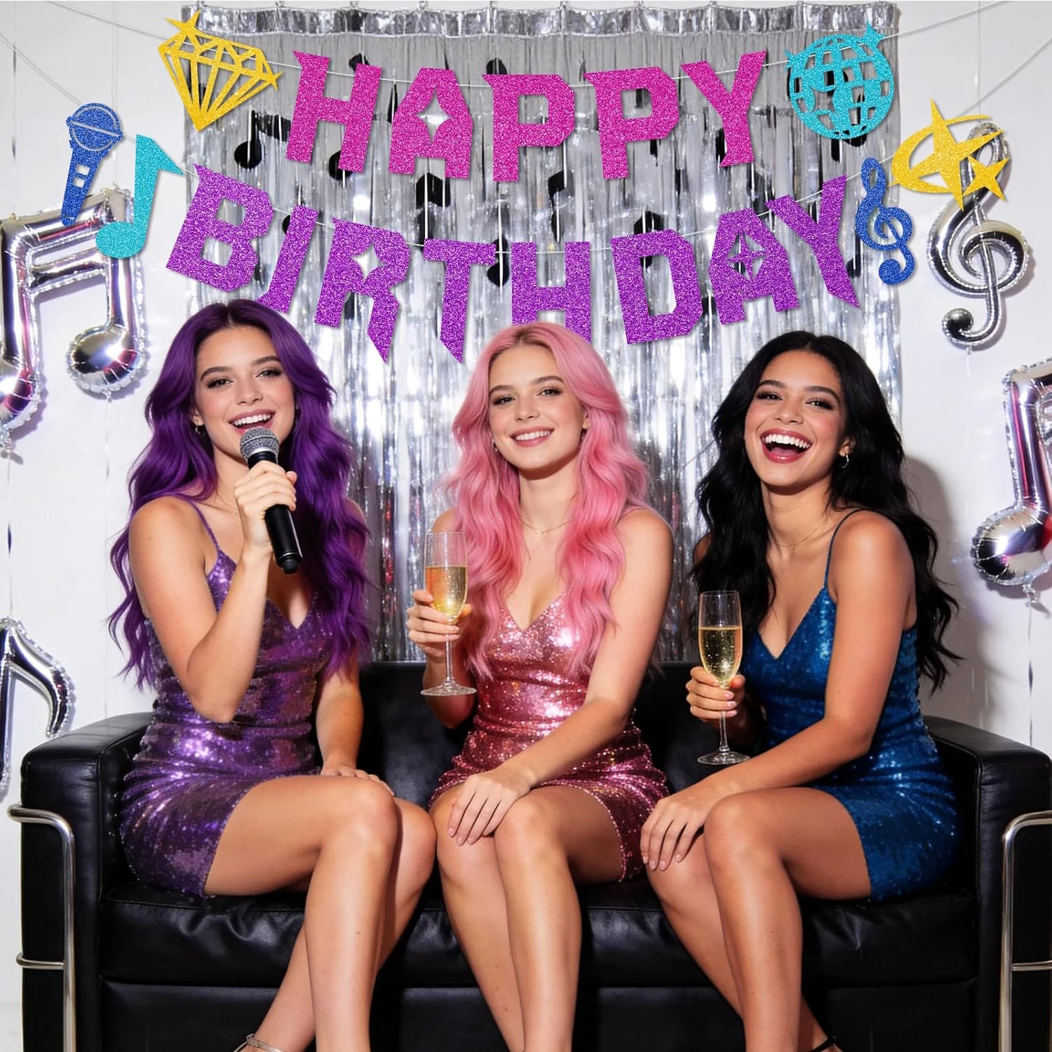 Happy Birthday Kpop Banner | Pop Star Birthday Party Decorations, Purple Blue Disco Theme, Fan Girl Party Decoration Supplies