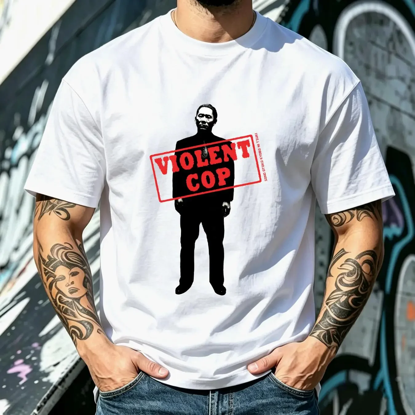 washed T Shirt Violent Cop Takeshi Kitano 1989 HQ Retro Movie Print Heavyweight long or short sleeves vintage Washed Stylish