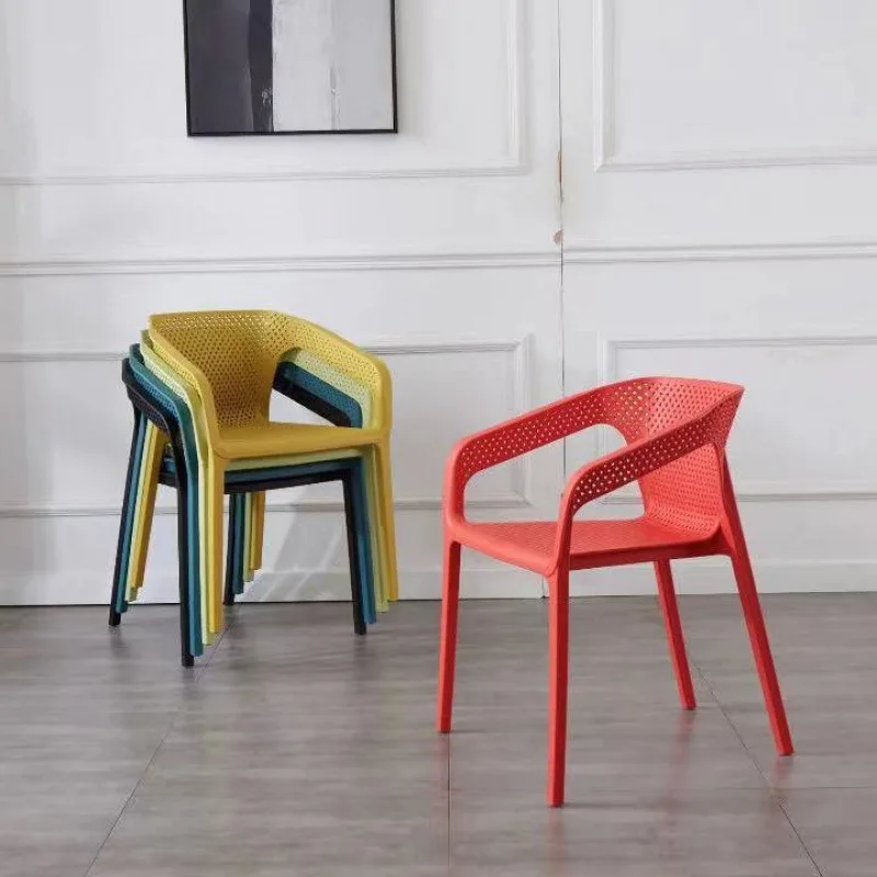 Plastic with armrest back chair thickened casual adult dining chair simple food stall