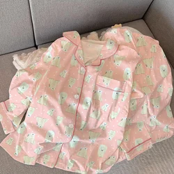 Y2K Pink Cartoon Polar Bear Print Women Pajamas Harajuku Cute Kawaii Casual Sleepwear 2024 New Autumn Winter Milk Silk Homewear