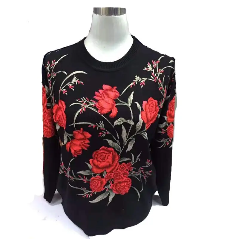 Women\'s Clothing Floral Printed Folk Jumpers Vintage Autumn Winter Casual O-Neck Commute Long Sleeve Knitted Straight Sweaters