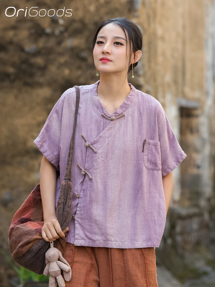

OriGoods OVERSIZED рубашка без рукавов, женская новинка 2025 года, летняя блузка, льняная хлопковая рубашка, традиционная женская одежда в китайском стиле B296