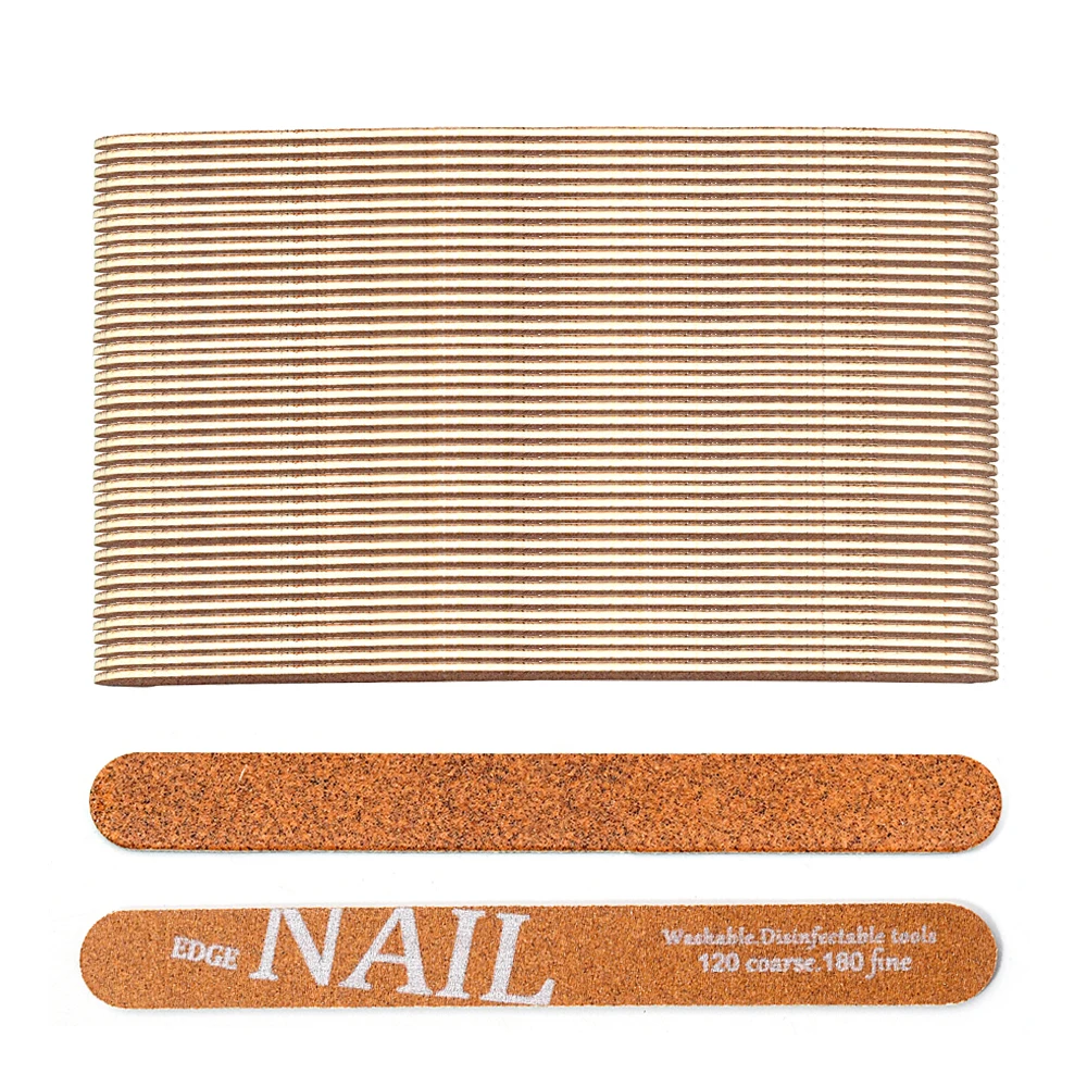 

50 шт., деревянные пилочки для ногтей с зернистостью 120/180, коричневые наждачные доски, многоразовый дорожный футляр для маникюра в комплекте, профессиональные инструменты для ухода за ногтями