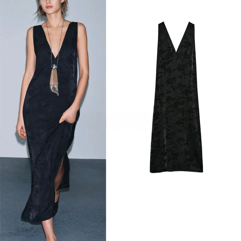 Inverno New American Sle Midi Dr V-Ne Svel Fiore Ricamo Orlo dritto Casual Poliestere Donna Dr 2025 Autunno