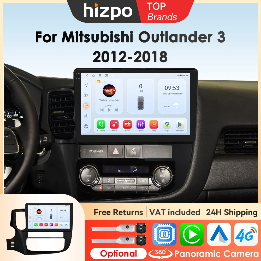 Hizpo 10,1 zoll Drahtlose CarPlay Android Auto Radio Für Mitsubishi Outlander 3 2012 2013 2014-2018 Auto Multimedia GPS 2din Navi